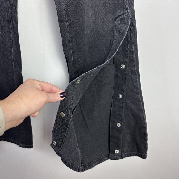 Free People We the Free Button Fly Flare Jeans Womens Size 28 (28x30) Black - Picture 7 of 11